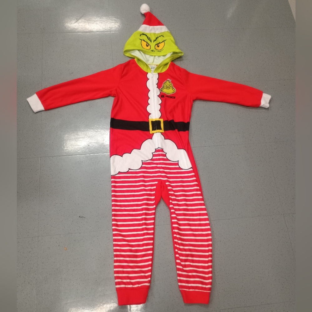 The Grinch Santa Red Onesie Hooded Costume Pajamas Size 6 - Picture 3 of 11